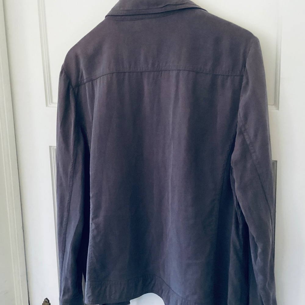 Long Tall Sally Jacket Size 12 Lyocell Gray Double Breasted Zipper Moto Biker - Picture 11 of 13
